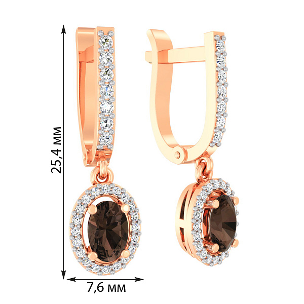 Золотые серьги с подвесками из кварца и фианитов (арт. 110186Пкр) – изображение 2