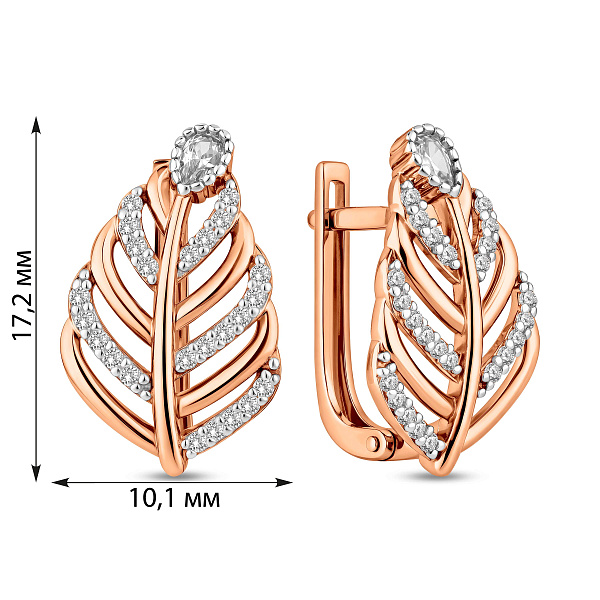 Золотые серьги Листики з фианитами (арт. 111336) – изображение 6
