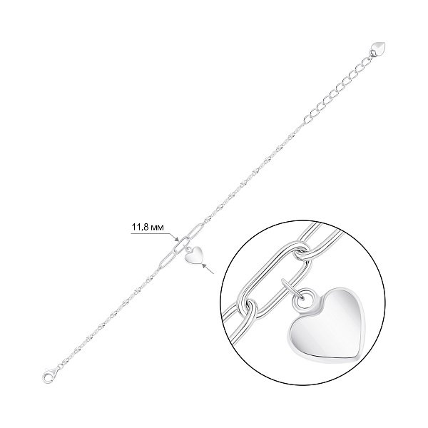 Серебряный браслет с подвеской сердечко (арт. 7509/5-0014) – изображение 2