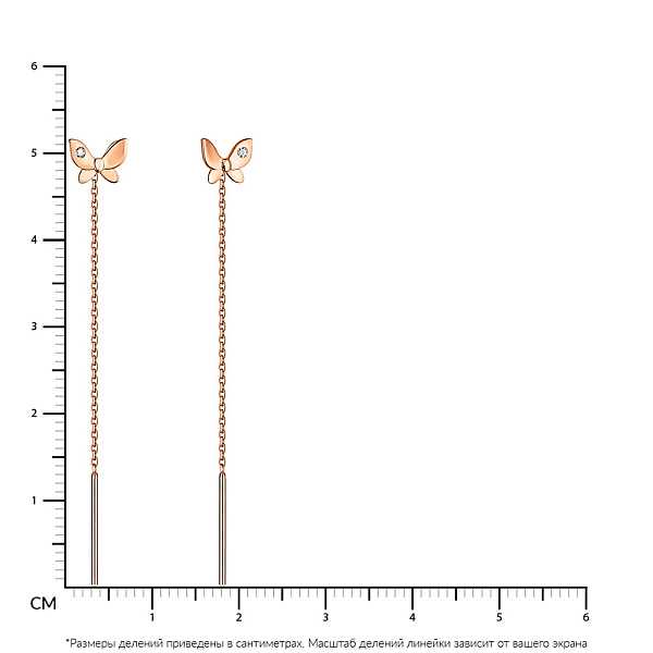 Серьги-протяжки "Бабочки" из золота с фианитами (арт. 108583) – изображение 5