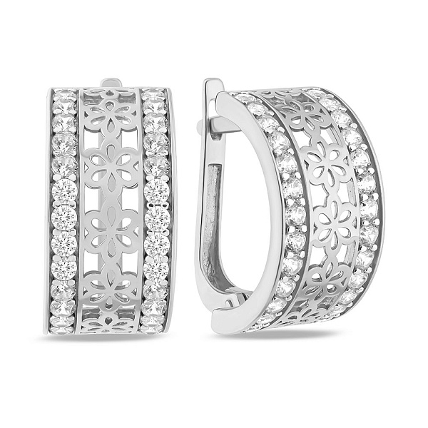 Сережки з білого золота із фіанітами (арт. 114000б) – зображення 1