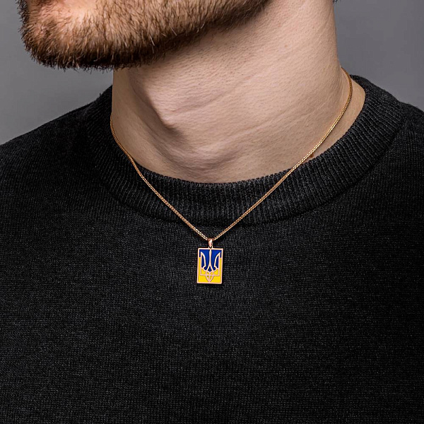 Золотой кулон Герб Украины-Трезубец с эмалью (арт. 424826есж) – изображение 4