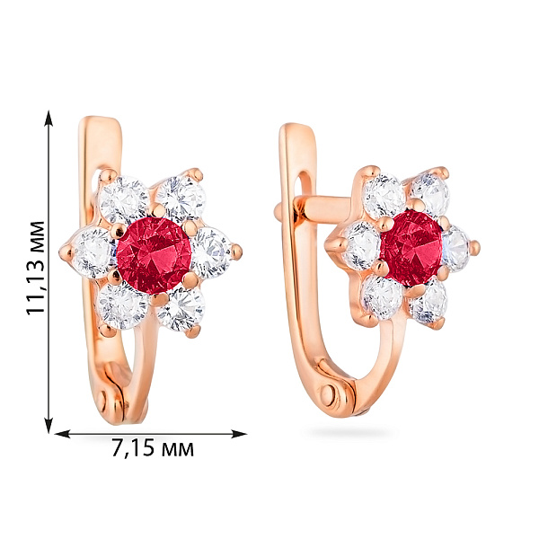 Детские серьги «Цветы» из красного золота с фианитами (арт. 110154к) – изображение 2