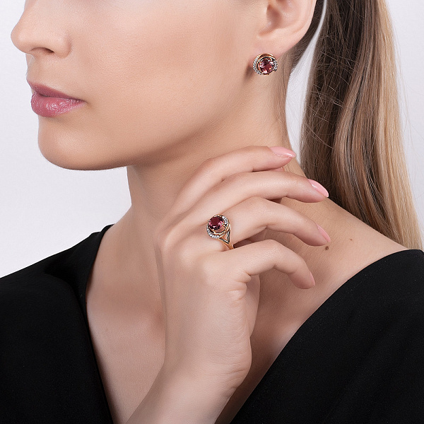 Каблучка з червоного золота з кварцом і фіанітами (арт. 142000ПрГ) – зображення 2