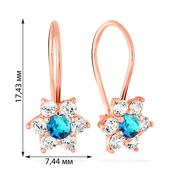Дитячі золоті сережки «Квіточки» з блакитними фіанітами (арт. 110142г) – зображення 2