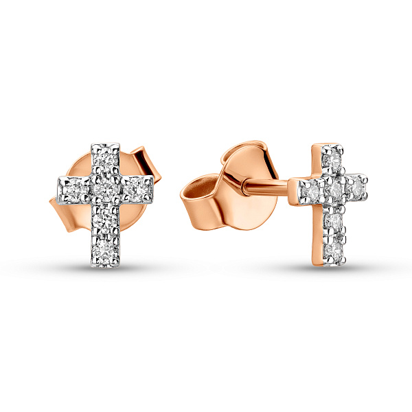 Золотые пусеты с крестиками с бриллиантами (арт. Т011770010) – изображение 1