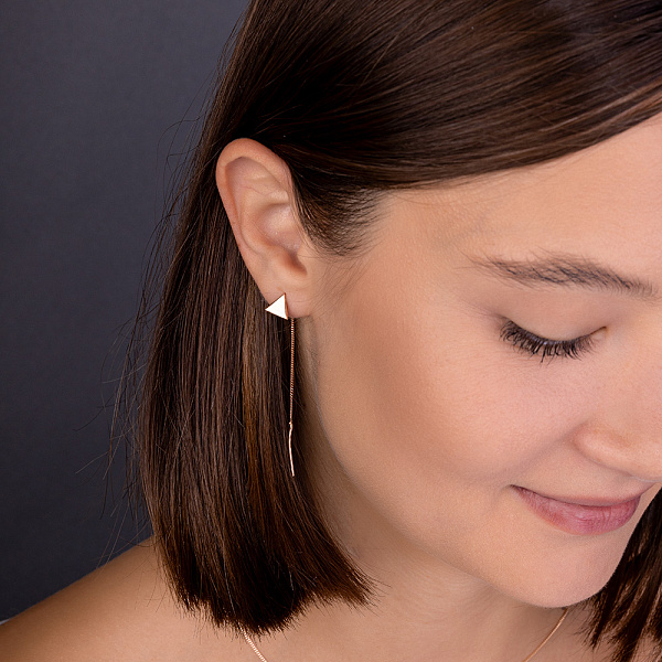 Золотые серьги-протяжки Треугольники (арт. 109935) – изображение 2