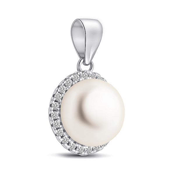 Серебряный кулон с жемчугом и фианитами (арт. 7503/1502/2жб) – изображение 1