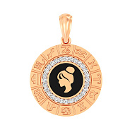 Золотой подвес "Дева" с фианитами и эмалью  (арт. 440681ечд)