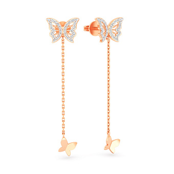 Золотые серьги Бабочки с бриллиантами (арт. Т011765015)