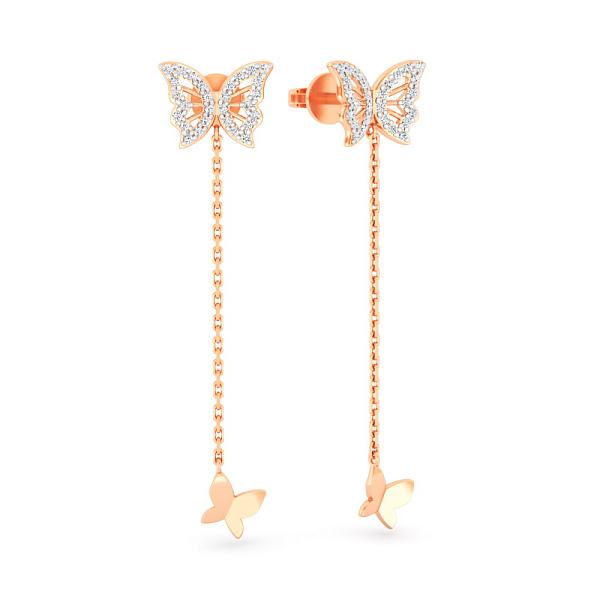 Золоті сережки Метелики з діамантами (арт. Т011765015) – зображення 1