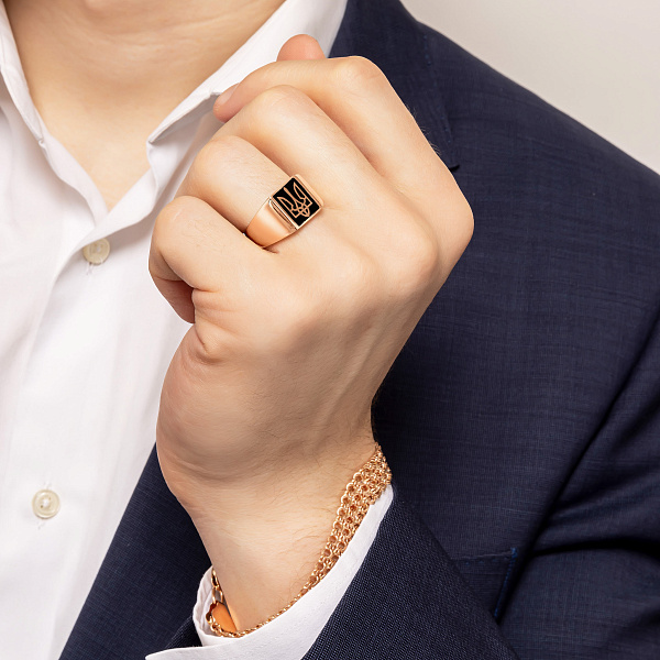 Печатка из красного золота Трезубец-Герб Украины с эмалью (арт. 170084ч) – изображение 2