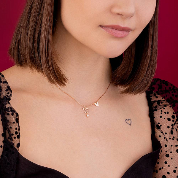 Золоте кольє Метелики з перлиною (арт. 352545прлб) – зображення 4