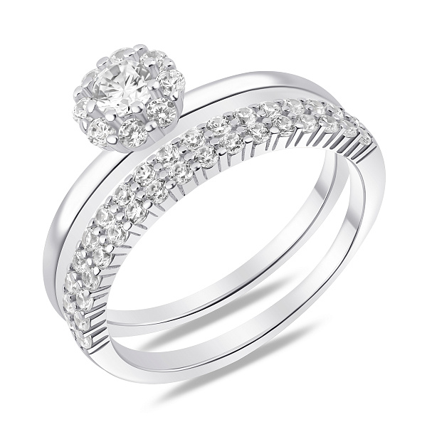 Серебряное двойное кольцо с фианитами (арт. 7501/8628) – изображение 1