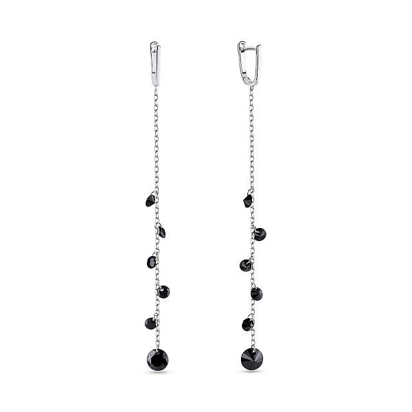 Серебряные сережки-подвески с фианитами (арт. 7502/3777ч) – изображение 1