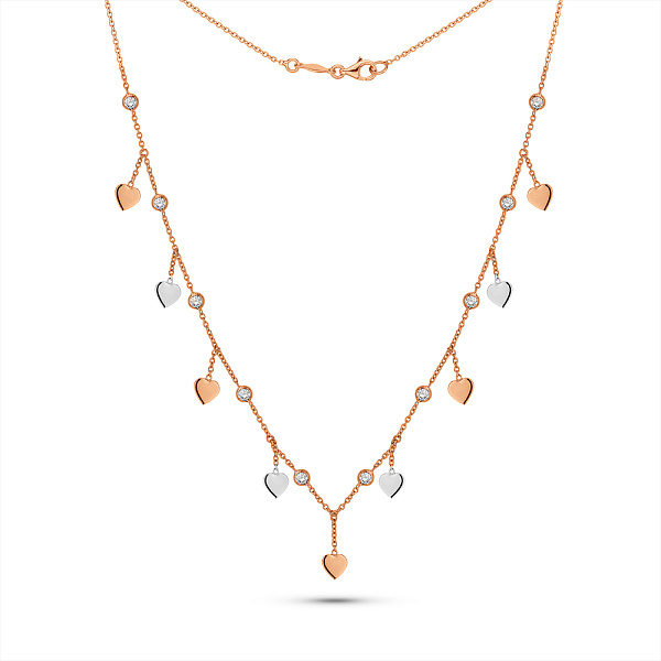 Золотое колье Сердца с фианитами (арт. 352993р) – изображение 2