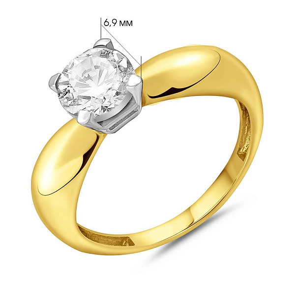 Золотое кольцо с одним фианитом (арт. 153721ж) – изображение 2