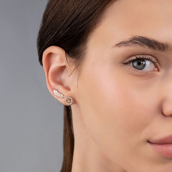 Золотые серьги-пусеты с голубым и желтым фианитами (арт. 111241гж) – изображение 2