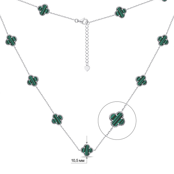 Колье Клевер из серебра с малахитом (арт. 7507/1188/10млх) – изображение 2