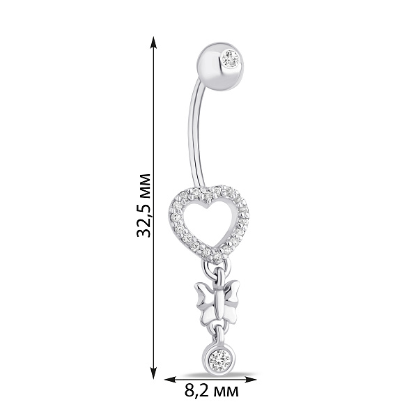 Пирсинг для пупка Сердечко з дорожкой фианитов (арт. 7512/9-5012.0.2) – изображение 2