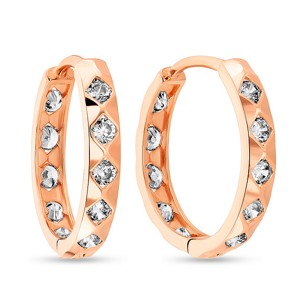 Серьги кольца из красного золота с фианитами  (арт. 108272/15) – изображение 1