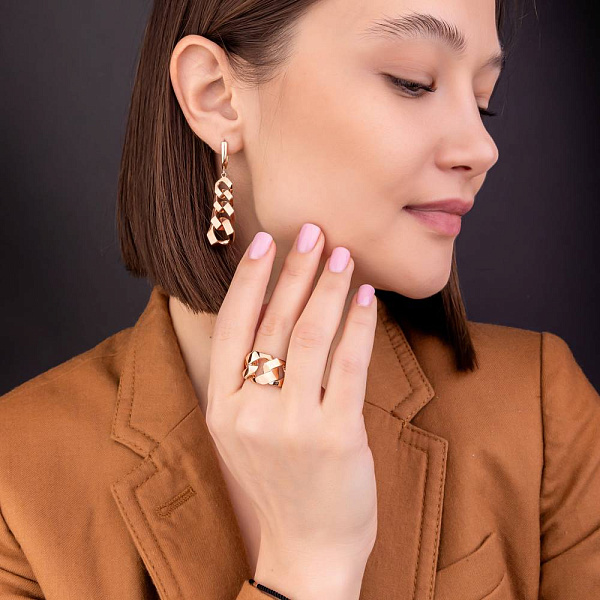Серьги из красного золота Звенья без камней (арт. 1091278) – изображение 4