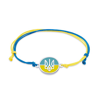 Браслет на шелковой нити Трезубец с серебряной вставкой и эмалью (арт. 7309/433брпегж)