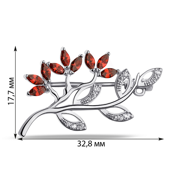 Срібна брошка з гранатами і фіанітами (арт. 7505/660Гбп) – зображення 2
