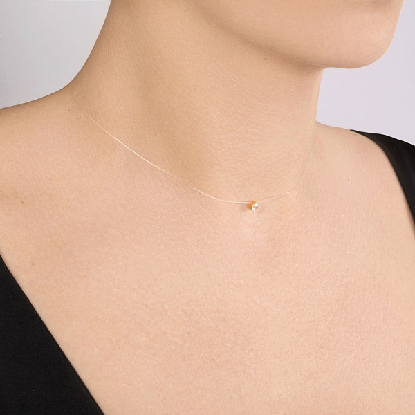 Силиконовое колье с золотой вставкой и фианитом на леске (арт. 360076) – изображение 4