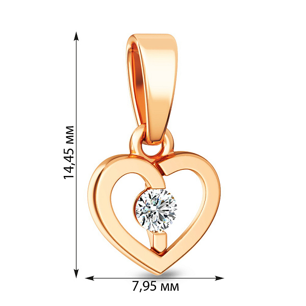 Подвес "Сердце" из красного золота с фианитами (арт. 440692) – изображение 2