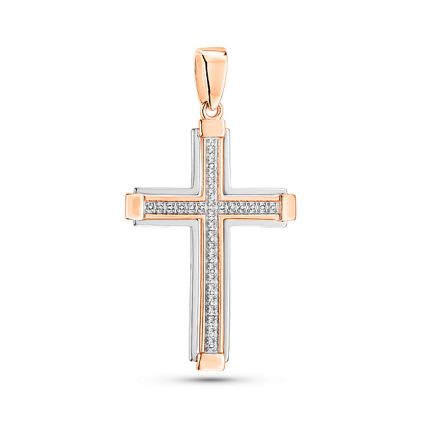 Крестик из красного и белого золота с бриллиантами (арт. П011798010кб) – изображение 1