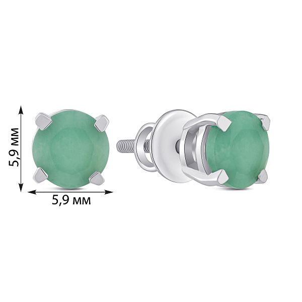 Серебряные серьги-пусеты с изумрудом (арт. 7518/2194361Изм) – изображение 2