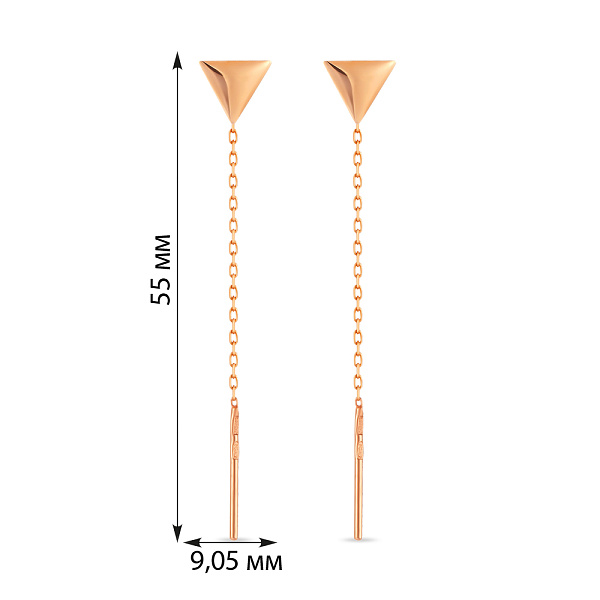 Сережки-протяжки «Трикутники» з червоного золота (арт. 106001) – зображення 2