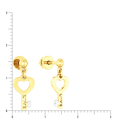 Золотые серьги пусеты «Ключики»  (арт. 111066ж)