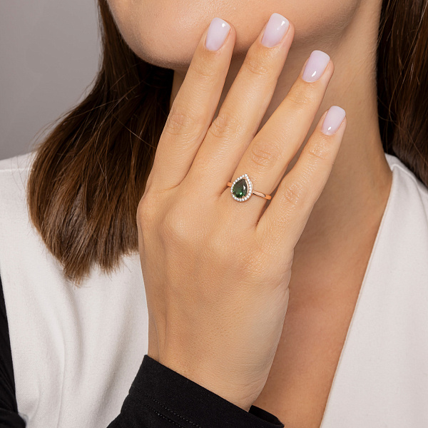 Кольцо из красного золота с кварцем и фианитами (арт. 141249Пз) – изображение 3