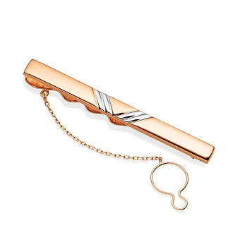 Золотий затискач для краватки з родіюванням (арт. 200062р)