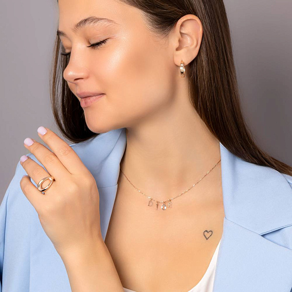 Сережки-кільця з червоного золота з фіанітами (арт. 106110/20) – зображення 3