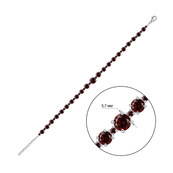 Срібний браслет з доріжкою гранатів (арт. 7509/2182153Г) – зображення 2