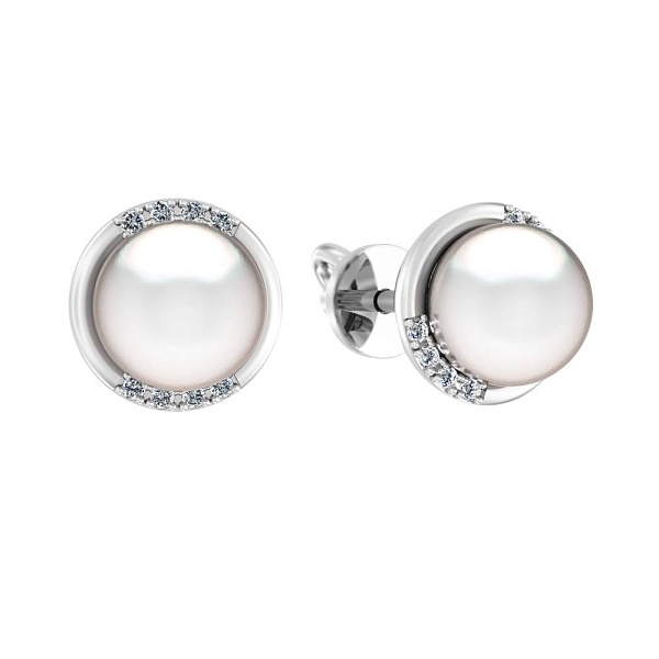 Золотые сережки с жемчугом и бриллиантами (арт. Т011189б) – изображение 1