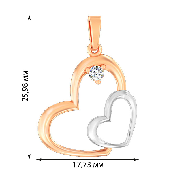 Золотая подвеска Два сердца с фианитом (арт. 440609) – изображение 3