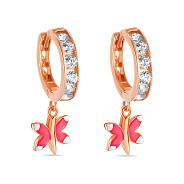 Сережки для дітей з червоного золота з фіанітами та емаллю (арт. 105376ек)