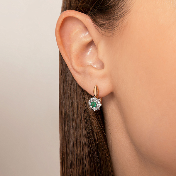 Золотые сережки с изумрудом и бриллиантами (арт. С011062и) – изображение 2