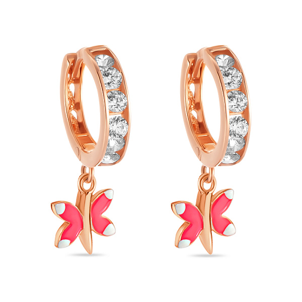 Серьги для детей из красного золота с фианитами и эмалью (арт. 105376ек) – изображение 1
