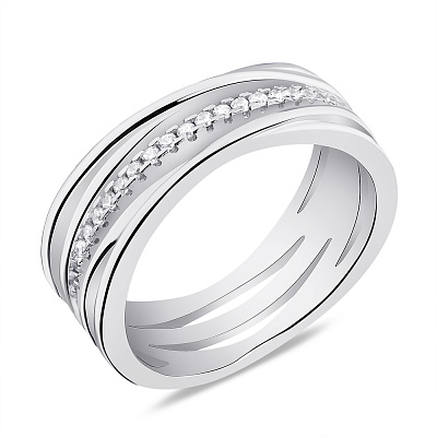 Широкое серебряное кольцо с дорожкой из фианитов (арт. 7501/К2Ф/1186-16)