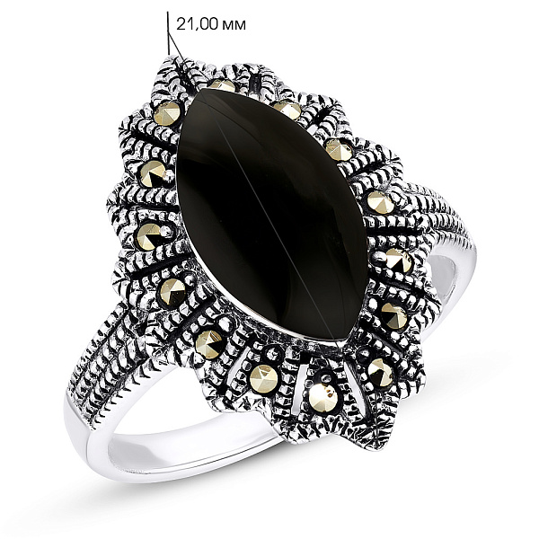 Серебряное кольцо с ониксом и марказитами (арт. 7401/4010мрко) – изображение 2