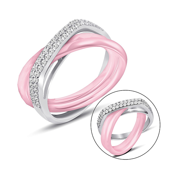 Кольцо из серебра и керамики с дорожкой из фианитов (арт. 7501/1903988кмр) – изображение 1