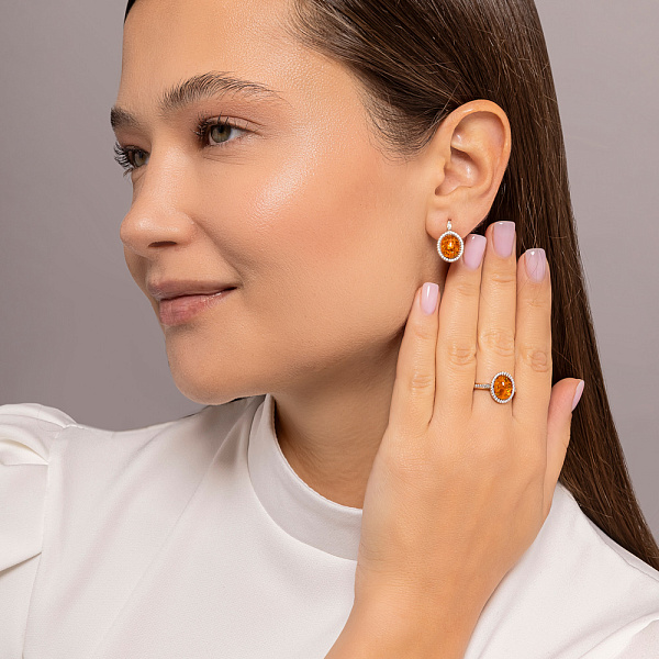 Золоті сережки з бурштином та фіанітами (арт. 110427ПЯ) – зображення 4