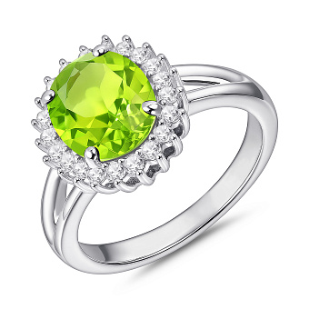 Серебряное кольцо с крупным хризолитом и фианитами (арт. 7501/2192381Хрз)