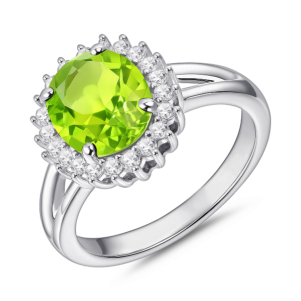 Серебряное кольцо с крупным хризолитом и фианитами (арт. 7501/2192381Хрз) – изображение 1