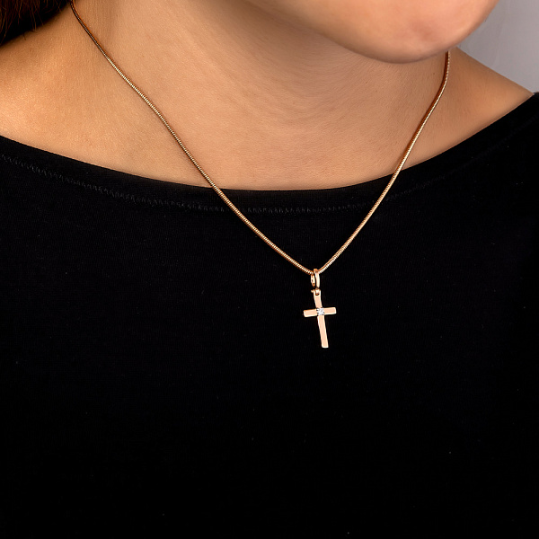 Золотая подвеска-крестик с бриллиантом (арт. П011022) – изображение 2